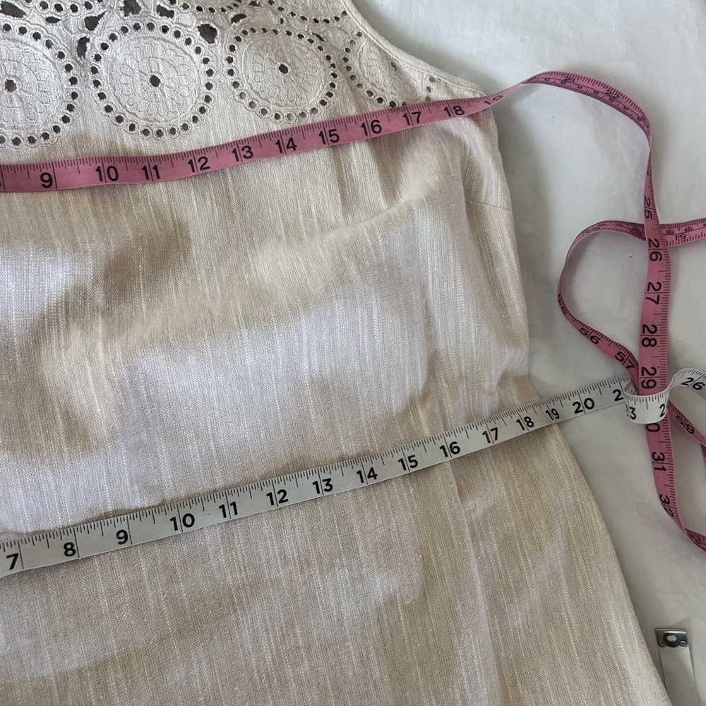 Dana Buchman Linen Blend Sleeveless Cream Eyelet Yoke Shift Dress Size 12 NWOT - Picture 8 of 11